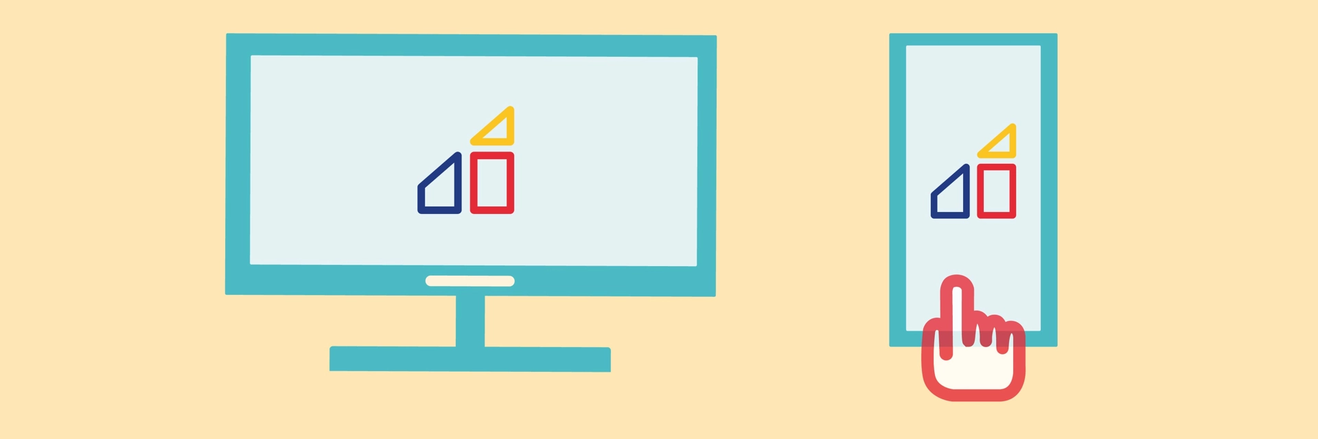 Illustration av en datorskärm och en mobiltelefon på en gul bakgrund.