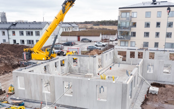Drönarfoto över bygget på Signallottan 2 i Visby.
