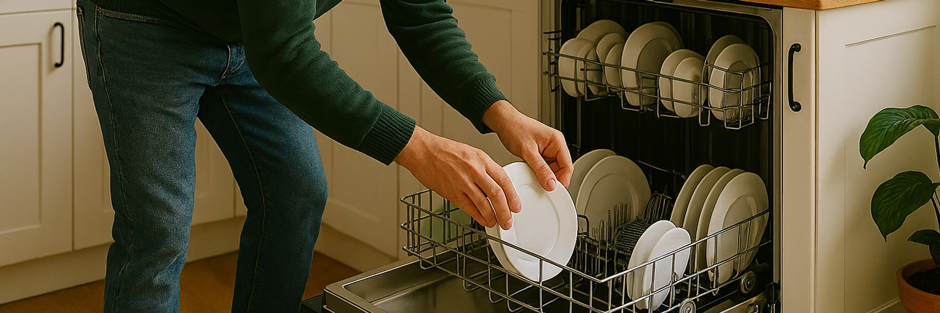 En man ställer in disk i en diskmaskin.