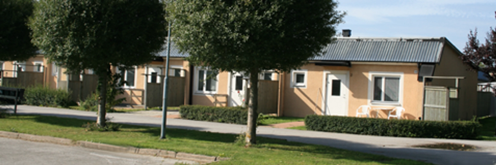 gul en plans länga med grönskande framför