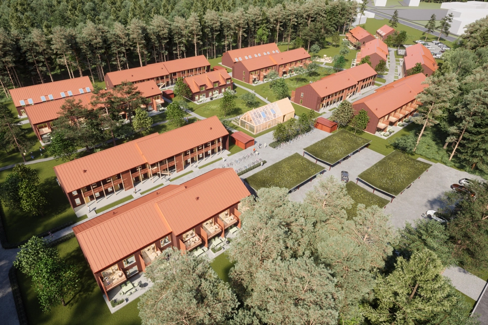 Föreslagen skiss med fågelvy över kvarteret Riggen