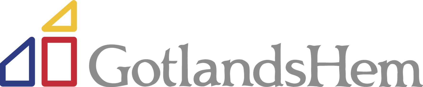 Gotlandshems logotyp. Tre figurer som tillsammans blir som ett hus.